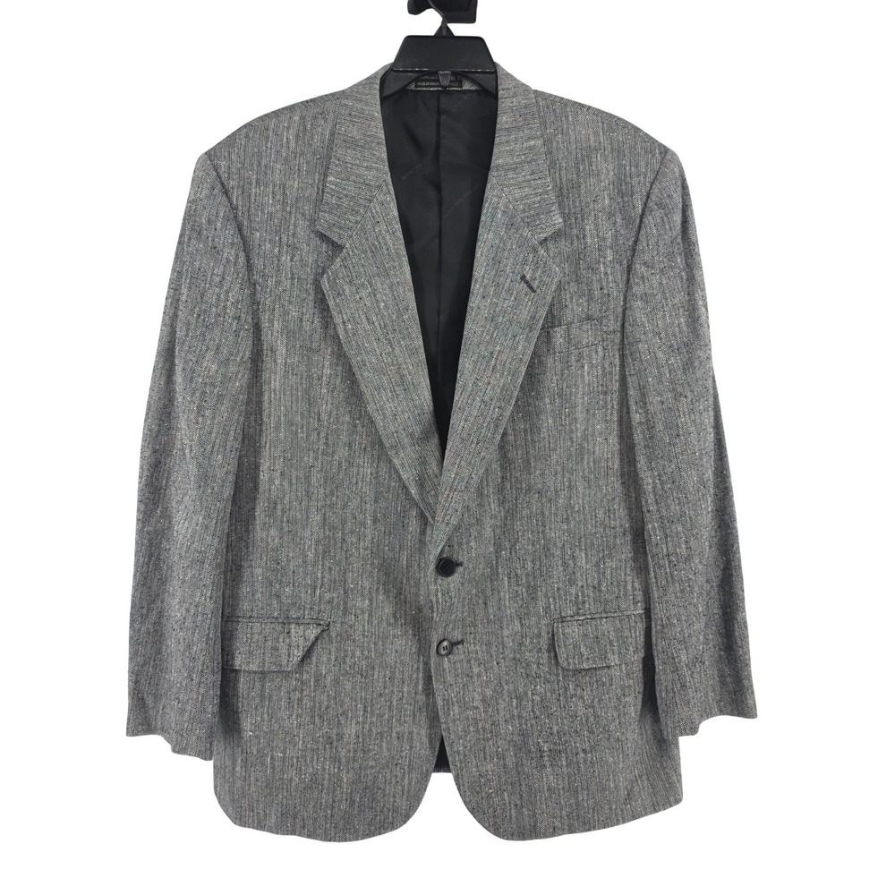 Pierre Balmain Vintage Mens Gray Herringbone Blazer Sport Coat Two Button 48R